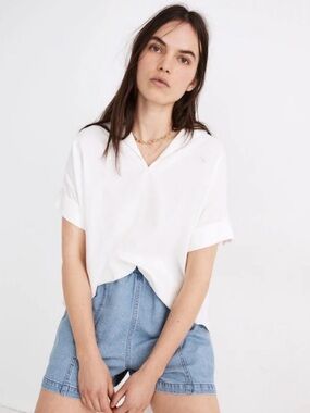 Madewell white linen blend Hayden Popover Top Size XL